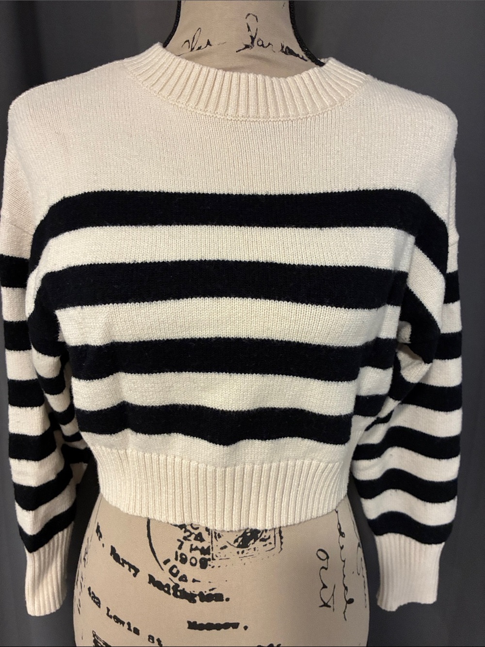 Striped Crewneck Sweater in Cream and Black